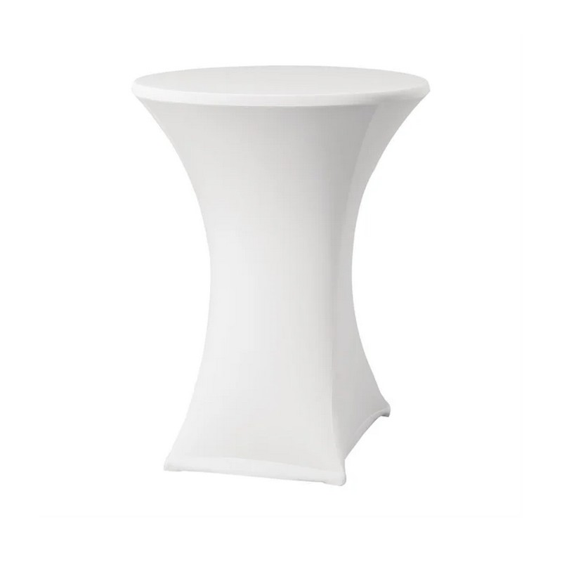 table mange debout pliand rond diamètre 80 cm avec housse de table blanche